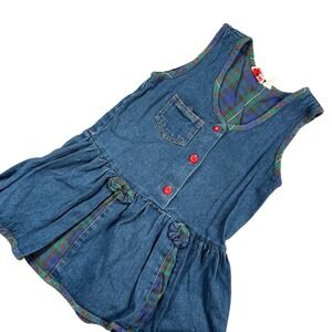VTG Denim & Plaid‎ Preppy Dress Sz 6X Rachel's Kids Jumper 90s rare! cute
